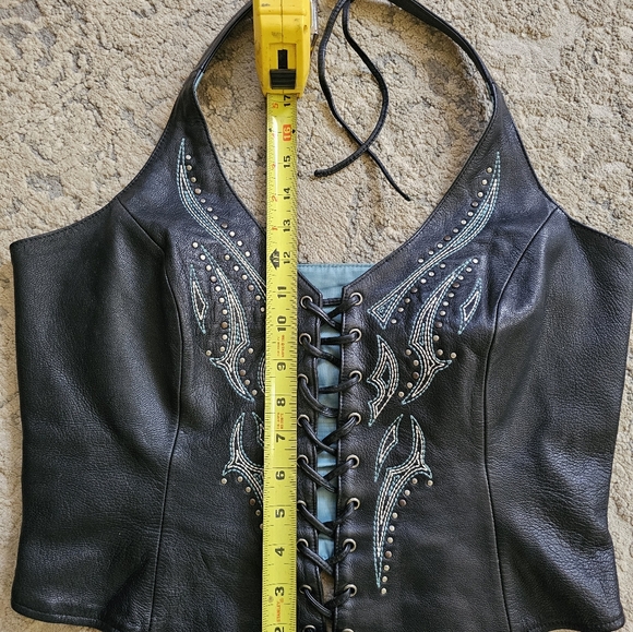 Harley Davidson Leather Chaps (sm) and matching halter top (med) - Picture 6 of 13